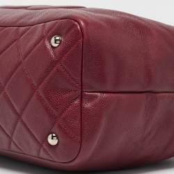 Pre Owned Chanel Dark Red Quilted Caviar Leather CC Timeless Soft Tote