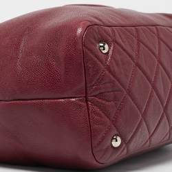 Pre Owned Chanel Dark Red Quilted Caviar Leather CC Timeless Soft Tote