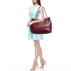 Pre Owned Chanel Dark Red Quilted Caviar Leather CC Timeless Soft Tote