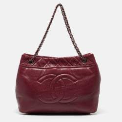 Pre Owned Chanel Dark Red Quilted Caviar Leather CC Timeless Soft Tote
