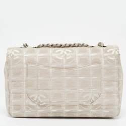 Chanel Beige Cube Quilted Fabric Medium CC Travel Line Flap Bag