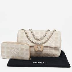Chanel Beige Cube Quilted Fabric Medium CC Travel Line Flap Bag