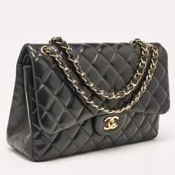 Pre Owned Chanel Black Quilted Leather Jumbo Classic Double Flap Bag