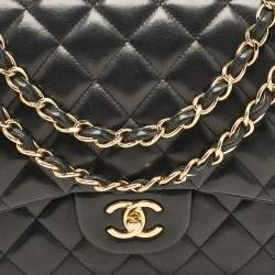 Pre Owned Chanel Black Quilted Leather Jumbo Classic Double Flap Bag