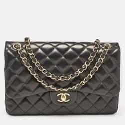 Pre Owned Chanel Black Quilted Leather Jumbo Classic Double Flap Bag
