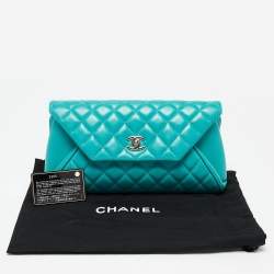 Pre Owned Chanel Turquoise Quilted Leather Fold Up Again Clutch