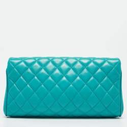 Pre Owned Chanel Turquoise Quilted Leather Fold Up Again Clutch