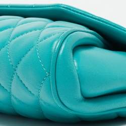 Pre Owned Chanel Turquoise Quilted Leather Fold Up Again Clutch