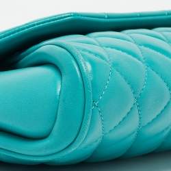 Pre Owned Chanel Turquoise Quilted Leather Fold Up Again Clutch