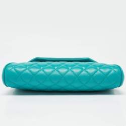 Pre Owned Chanel Turquoise Quilted Leather Fold Up Again Clutch