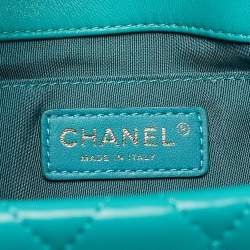 Pre Owned Chanel Turquoise Quilted Leather Fold Up Again Clutch