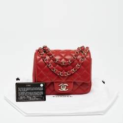 Pre Owned Chanel Red Quilted Leather Mini Square Classic Flap Bag