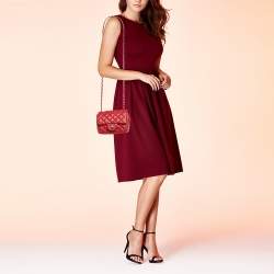 Pre Owned Chanel Red Quilted Leather Mini Square Classic Flap Bag