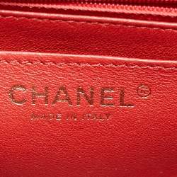 Pre Owned Chanel Red Quilted Leather Mini Square Classic Flap Bag