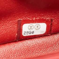 Pre Owned Chanel Red Quilted Leather Mini Square Classic Flap Bag