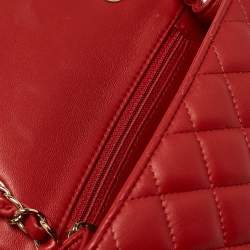 Pre Owned Chanel Red Quilted Leather Mini Square Classic Flap Bag