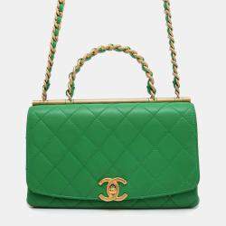 Chanel Green Lambskin Matelasse Top Handle bag