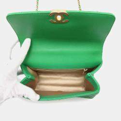 Chanel Green Lambskin Matelasse Top Handle bag