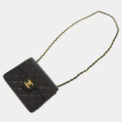 Pre Owned Chanel Matelasse Lambskin Leather Black Shoulder Bag