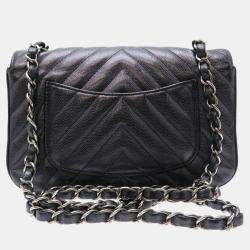 Chanel Caviar Skin Black Seal Chevron  Shoulder Bag