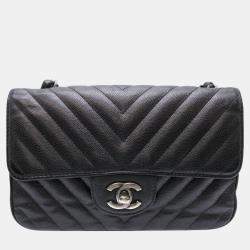 Chanel Caviar Skin Black Seal Chevron  Shoulder Bag