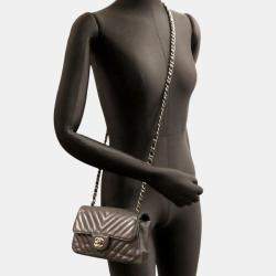 Chanel Caviar Skin Black Seal Chevron  Shoulder Bag