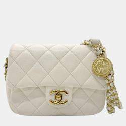 Pre Owned Chanel Caviar Leather Metal Off-White Gold Matelasse Shoulder Bag
