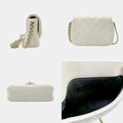 Pre Owned Chanel Caviar Leather Metal Off-White Gold Matelasse Shoulder Bag