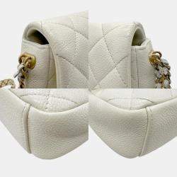Pre Owned Chanel Caviar Leather Metal Off-White Gold Matelasse Shoulder Bag
