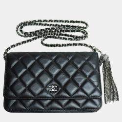 Chanel Black Matelasse Calf Chain Wallet Bag