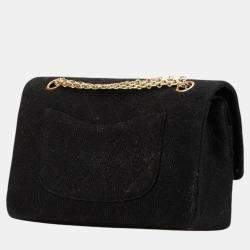 Chanel Black Cotton Jersey Matelasse Double Flap Coco Mark Chain Shoulder Bag