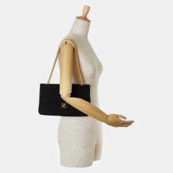 Chanel Black Cotton Jersey Matelasse Double Flap Coco Mark Chain Shoulder Bag