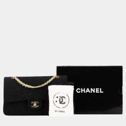 Chanel Black Cotton Jersey Matelasse Double Flap Coco Mark Chain Shoulder Bag