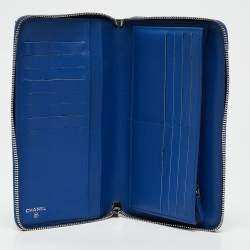 Pre Owned Chanel Blue Quilted Patent Leather Classic Zip Around Wallet Organizer