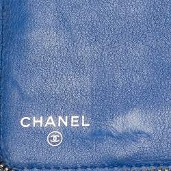 Pre Owned Chanel Blue Quilted Patent Leather Classic Zip Around Wallet Organizer