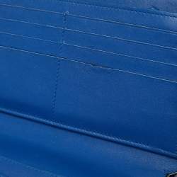Pre Owned Chanel Blue Quilted Patent Leather Classic Zip Around Wallet Organizer
