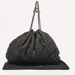 Pre Owned Chanel Black Quilted Jersey Fabric Melrose Cabas Bag