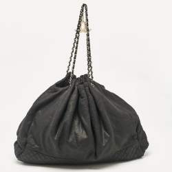 Pre Owned Chanel Black Quilted Jersey Fabric Melrose Cabas Bag