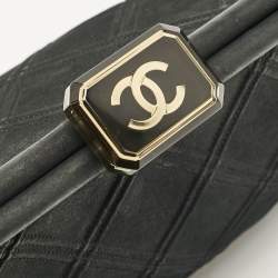 Pre Owned Chanel Black Quilted Nubuck Leather CC Frame Clutch Bag