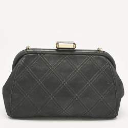 Pre Owned Chanel Black Quilted Nubuck Leather CC Frame Clutch Bag