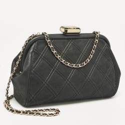 Pre Owned Chanel Black Quilted Nubuck Leather CC Frame Clutch Bag