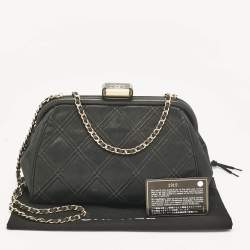 Pre Owned Chanel Black Quilted Nubuck Leather CC Frame Clutch Bag