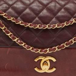 Pre Owned Chanel Burgundy Quilted Leather Jumbo Soft Elegance Flap Bag
