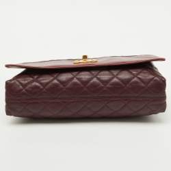 Pre Owned Chanel Burgundy Quilted Leather Jumbo Soft Elegance Flap Bag