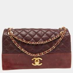 Pre Owned Chanel Burgundy Quilted Leather Jumbo Soft Elegance Flap Bag