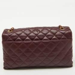 Pre Owned Chanel Burgundy Quilted Leather Jumbo Soft Elegance Flap Bag