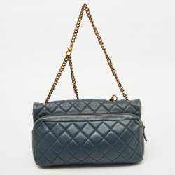Chanel Blue Quilted Leather CC Crown Flap Bag