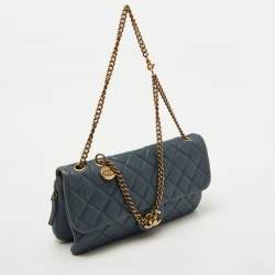 Chanel Blue Quilted Leather CC Crown Flap Bag