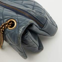 Chanel Blue Quilted Leather CC Crown Flap Bag