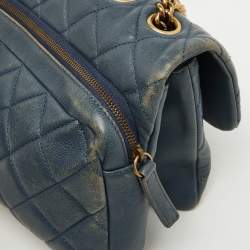 Chanel Blue Quilted Leather CC Crown Flap Bag